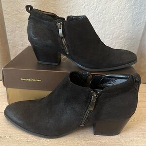 Franco Sarto Granite Black Leather Suede Ankle Bootie Heels Size 9M